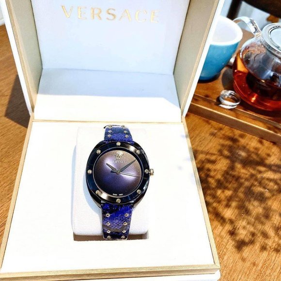 Versace Reptile Skin Blue Ladies 38mm Watch display picture 1